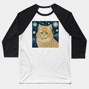 Cat and Starry Night Baseball T-Shirt